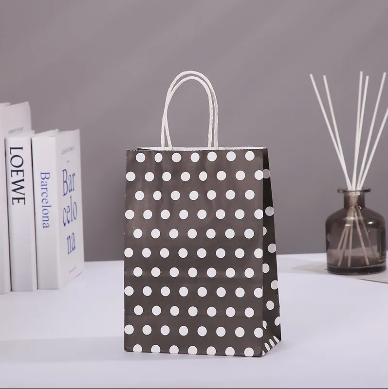 SİYAH PUANTİYELİ BÜKÜM SAPLI - BÜYÜK BOY KAĞIT ÇANTA 32X41 CM 250 ADET