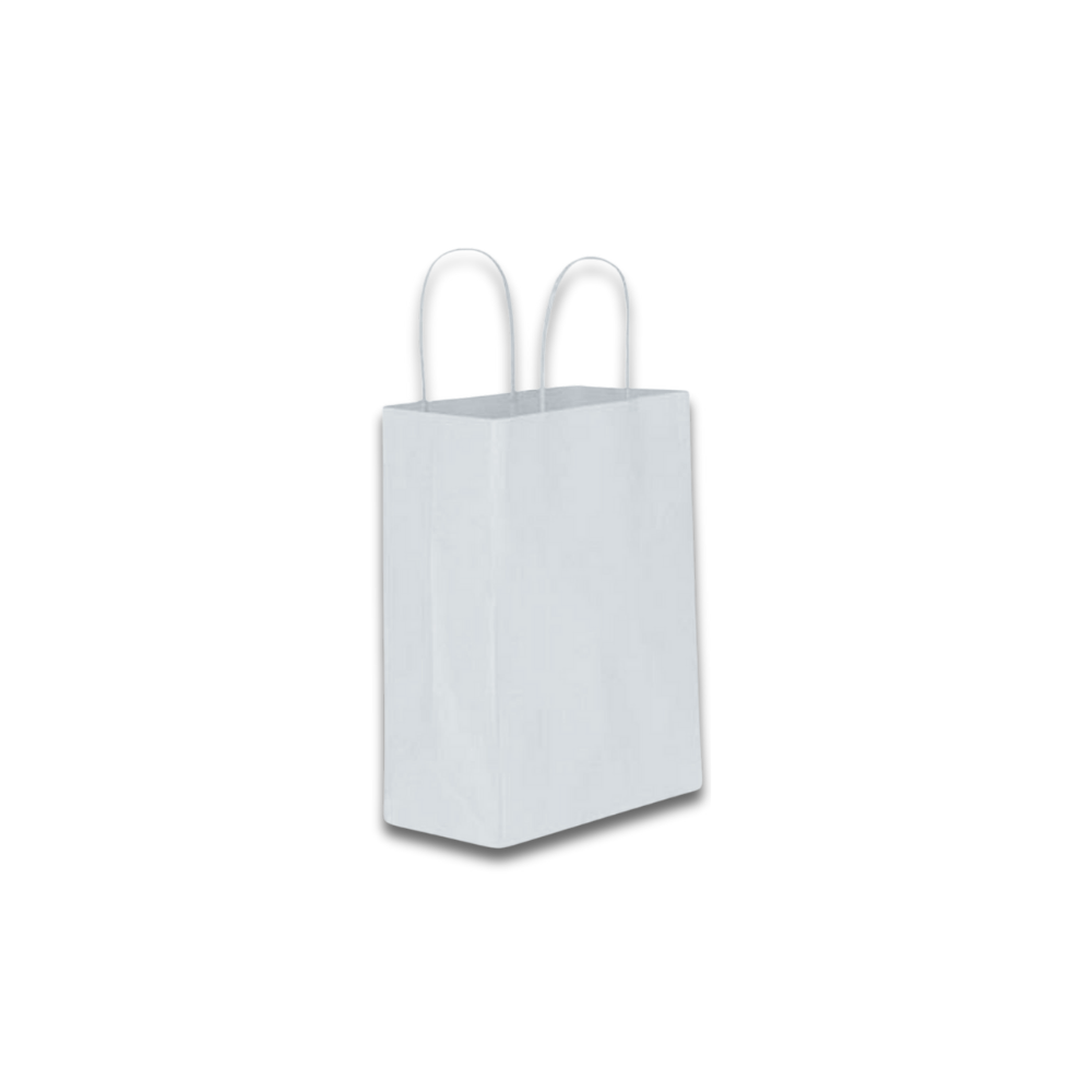 BEYAZ - BÜKÜM SAPLI KAĞIT ÇANTA 18X24X8 CM 100 ADET