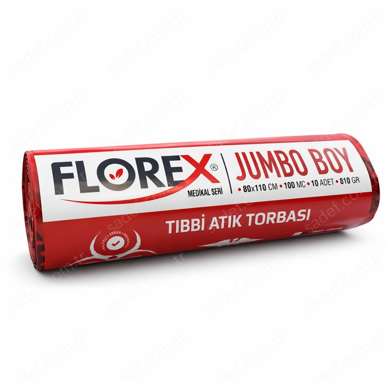 529 TIBBİ ATIK JUMBO BOY ÇÖP POŞETİ ( 80X110 CM ) 813 GR RL 10 AD X 10 RL 8,1 KG 100 MC KIRMIZI