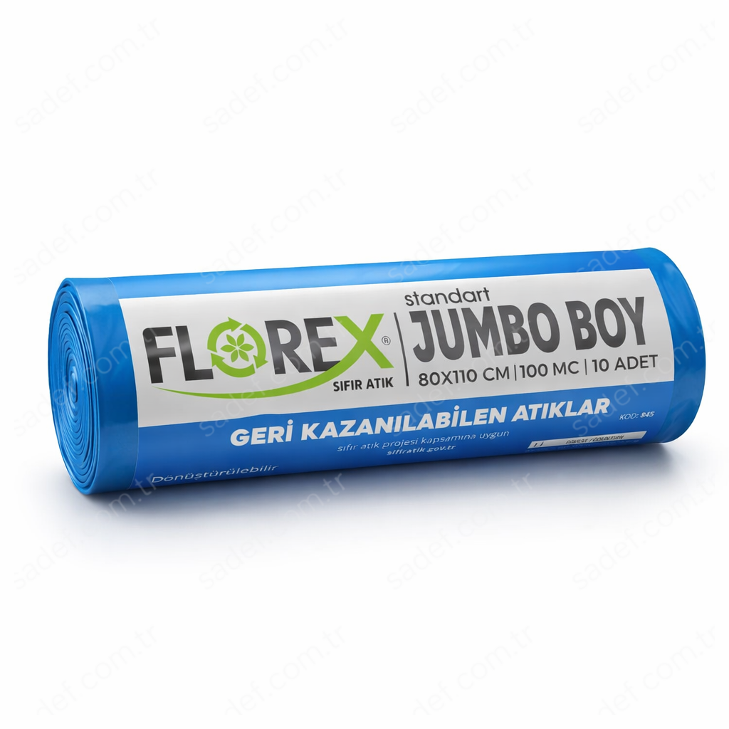 845 GERİ KAZANILABİLEN ATIK BASKILI JUMBO ÇÖP POŞET 800 GR 10X10 AD 8 KG MAVİ