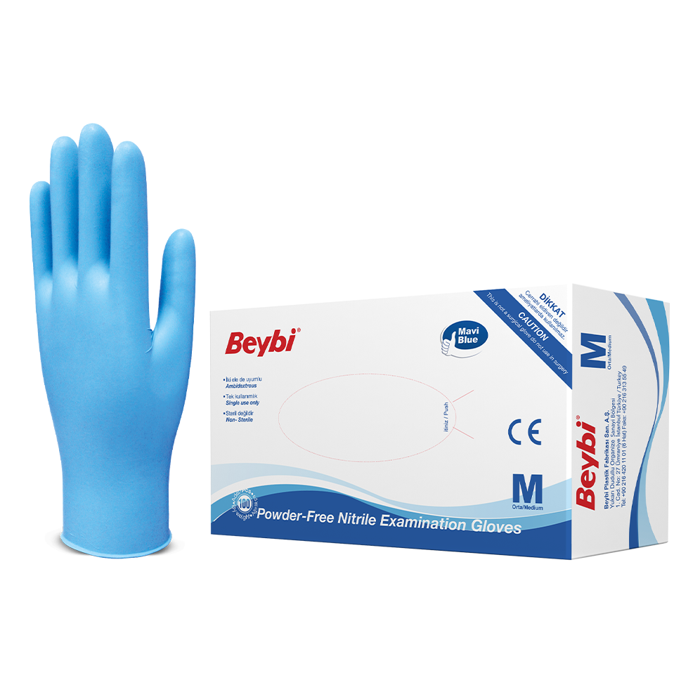 BEYBİ MAVİ NİTRİL ELDİVEN MEDİUM 100 AD