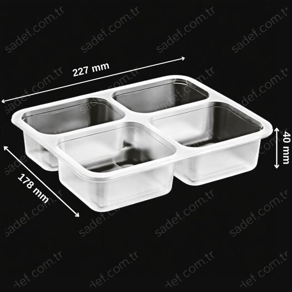 EL-475 DÖRT BÖLMELİ YEMEK KABI 227X178 MM 20 GR ŞEFFAF ELTRON 400 ADET