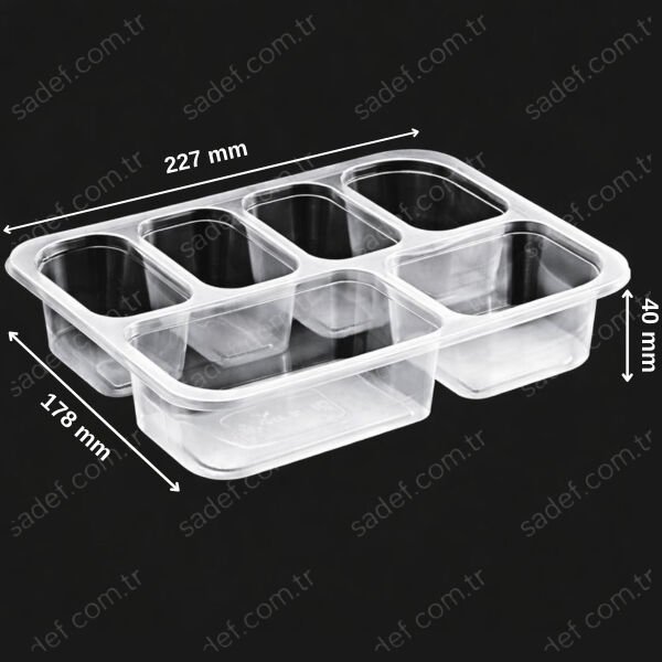 EL-479 ALTI BÖLMELİ YEMEK KABI 227X178 MM 20 GR ŞEFFAF ELTRON 400 ADET