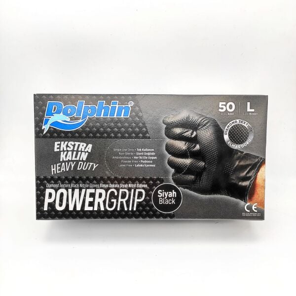 DOLPHİN POWER GRIP EKSTRA KALIN ELDİVEN SİYAH LARGE 50 ADET X 20 PAKET