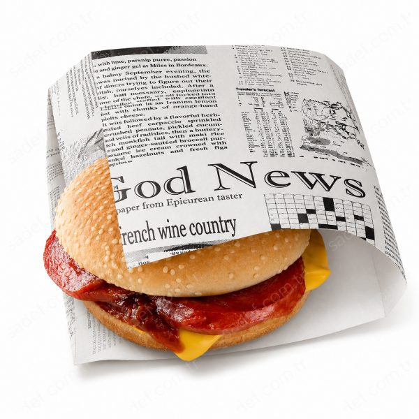 GAZETE DESEN YAĞLI KESE KAĞIDI ( 13X13 CM ) HAMBURGER 1000 ADET