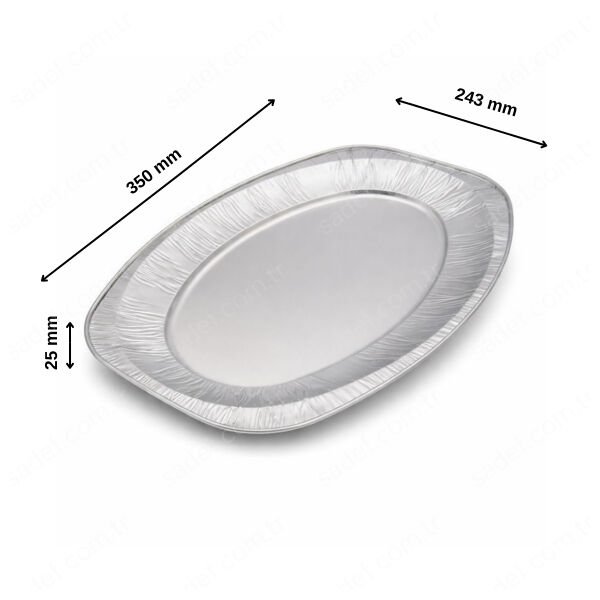 KÜÇÜK ALÜMİNYUM OVAL TEPSİ ( 350 X 243 X 25 MM ) 100 ADET