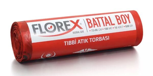 530 TIBBİ ATIK BASKILI BATTAL ÇÖP POŞET 630 GR 10X10 AD 6,3 KG KIRMIZI