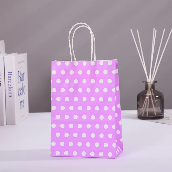 PEMBE PUANTİYELİ BÜKÜM SAPLI - KÜÇÜK BOY KAĞIT ÇANTA 18X23 CM 250 ADET