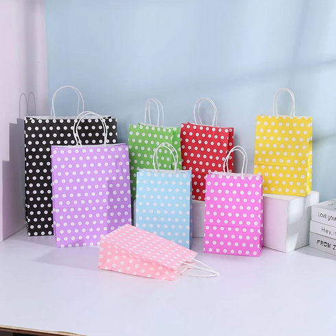 PEMBE PUANTİYELİ BÜKÜM SAPLI - ORTA BOY KAĞIT ÇANTA 25X31 CM 250 ADET
