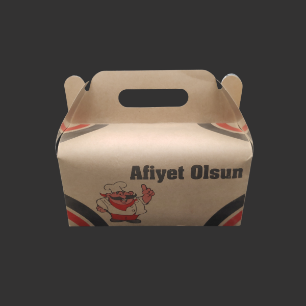 KRAFT SAPLI BURGER KUTUSU 21X10X13 CM ( BASKILI ) 100 ADET