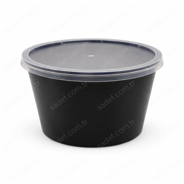 500 CC ( 16 OZ ) YUVARLAK MİKRODALGA IML SİYAH 18,50 GR KAP + KAPAK 500 ADET