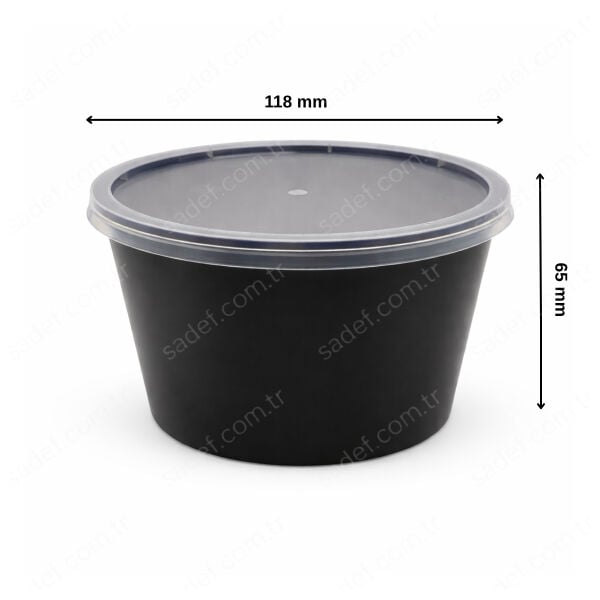 500 CC ( 16 OZ ) YUVARLAK MİKRODALGA IML SİYAH 18,50 GR KAP + KAPAK 500 ADET