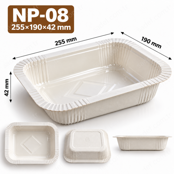 NP-08 255X190X42  MM - 1400 ML FIRINLANABİLİR KARTON KAP BEYAZ 400 ADET