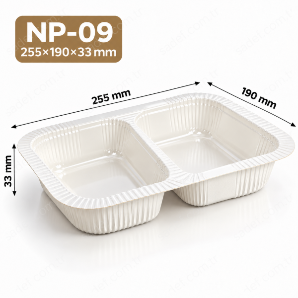 NP-09 255X190X33 MM - 580+380 ML 2 BÖLMELİ FIRINLANABİLİR KARTON KAP BEYAZ 400 ADET