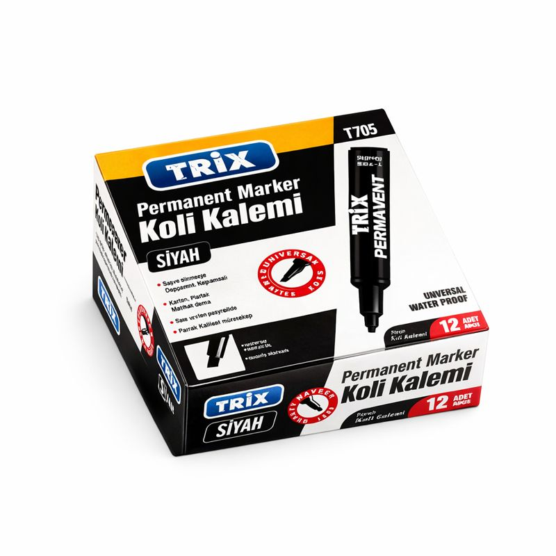 TRİX KESİK UÇ PERMANENT KOLİ KALEMİ SİYAH 12 ADET