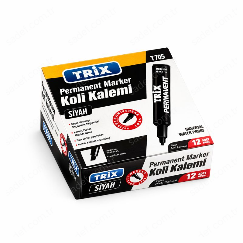 TRİX KESİK UÇ PERMANENT KOLİ KALEMİ SİYAH 12 ADET
