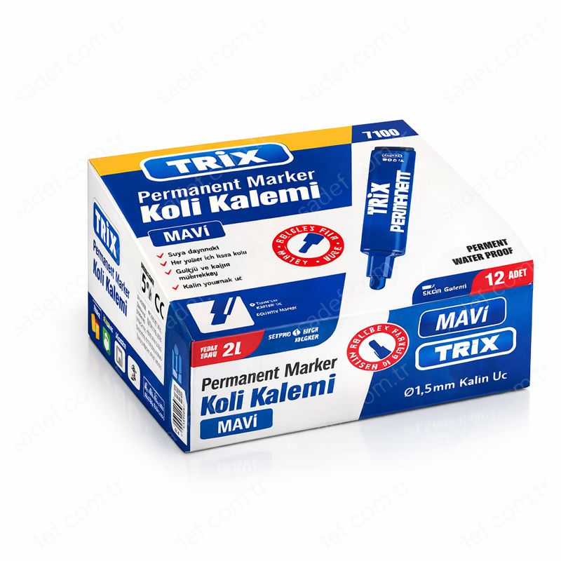 TRİX KESİK UÇ PERMANENT KOLİ KALEMİ MAVİ 12 ADET