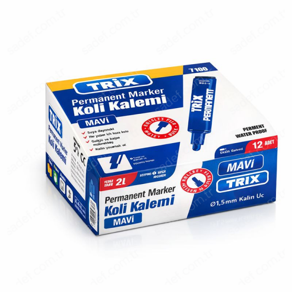 TRİX KESİK UÇ PERMANENT KOLİ KALEMİ MAVİ 12 ADET