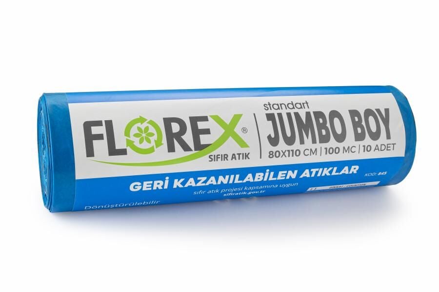 845 GERİ KAZANILABİLEN ATIK BASKILI JUMBO ÇÖP POŞET 800 GR 10X10 AD 8 KG MAVİ