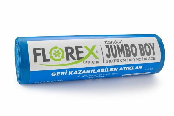 845 GERİ KAZANILABİLEN ATIK BASKILI JUMBO ÇÖP POŞET 800 GR 10X10 AD 8 KG MAVİ