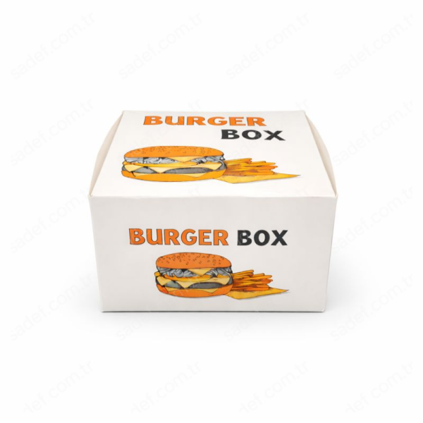 BEYAZ BASKILI TEKLİ BURGER KUTUSU 100 ADET
