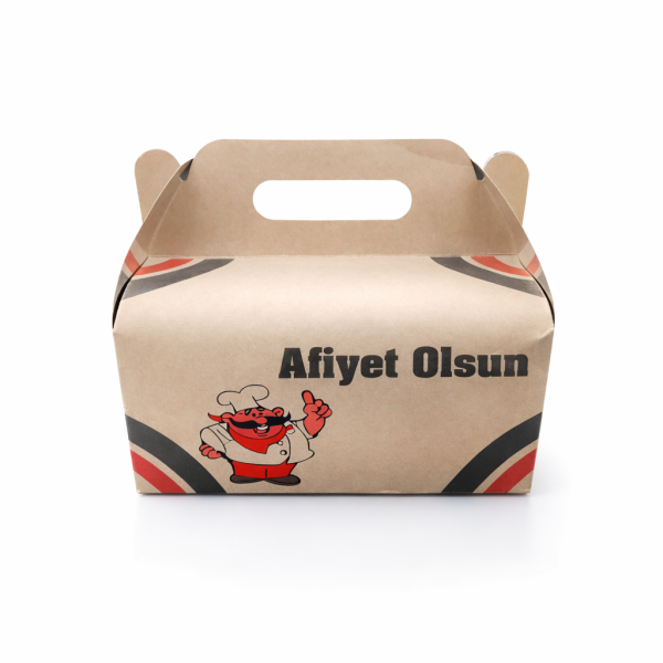 KRAFT SAPLI BURGER KUTUSU 21X10X13 CM ( BASKILI ) 100 ADET