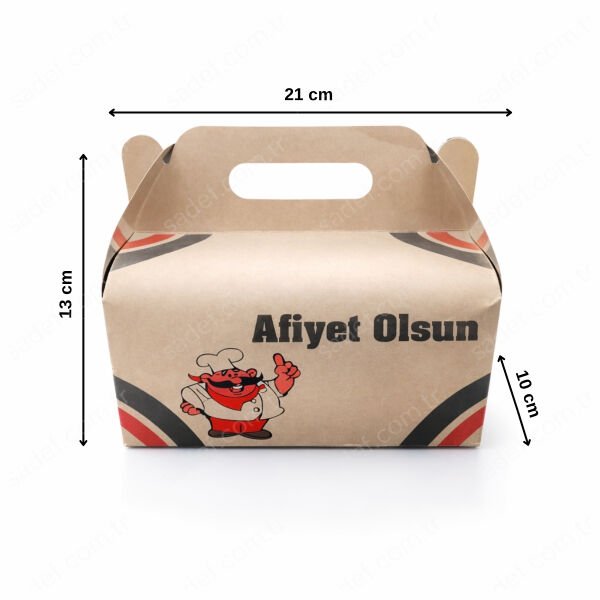 KRAFT SAPLI BURGER KUTUSU 21X10X13 CM ( BASKILI ) 100 ADET