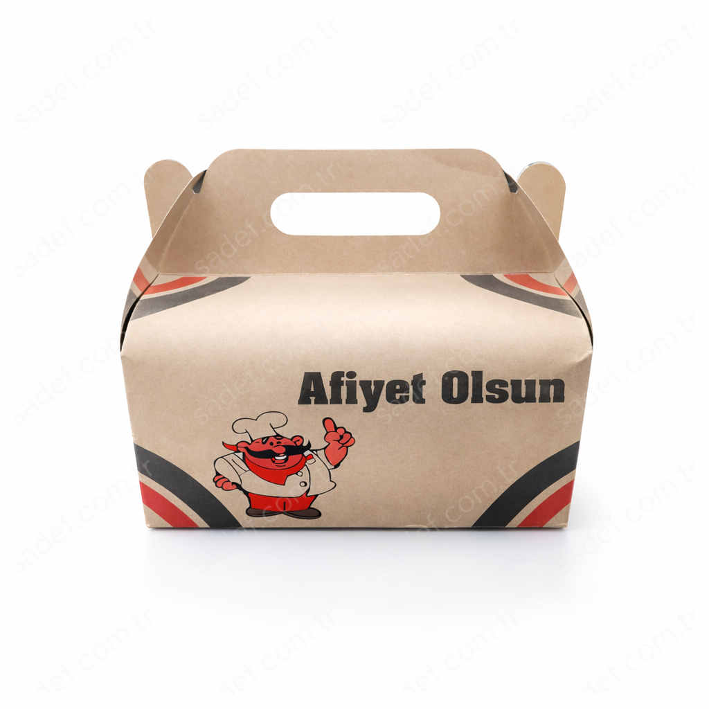 KRAFT SAPLI BURGER KUTUSU 21X10X13 CM ( BASKILI ) 100 ADET