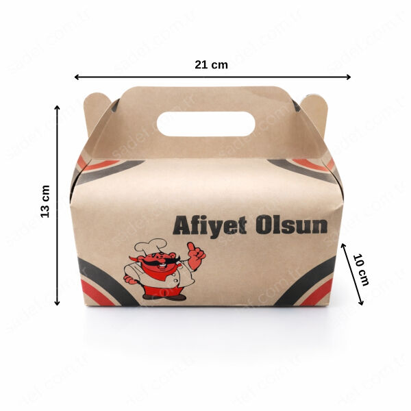 KRAFT SAPLI BURGER KUTUSU 21X10X13 CM ( BASKILI ) 100 ADET