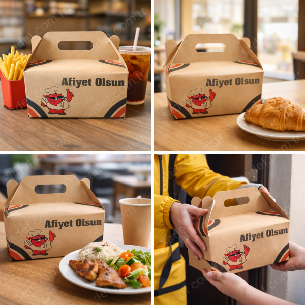 KRAFT SAPLI BURGER KUTUSU 21X10X13 CM ( BASKILI ) 100 ADET