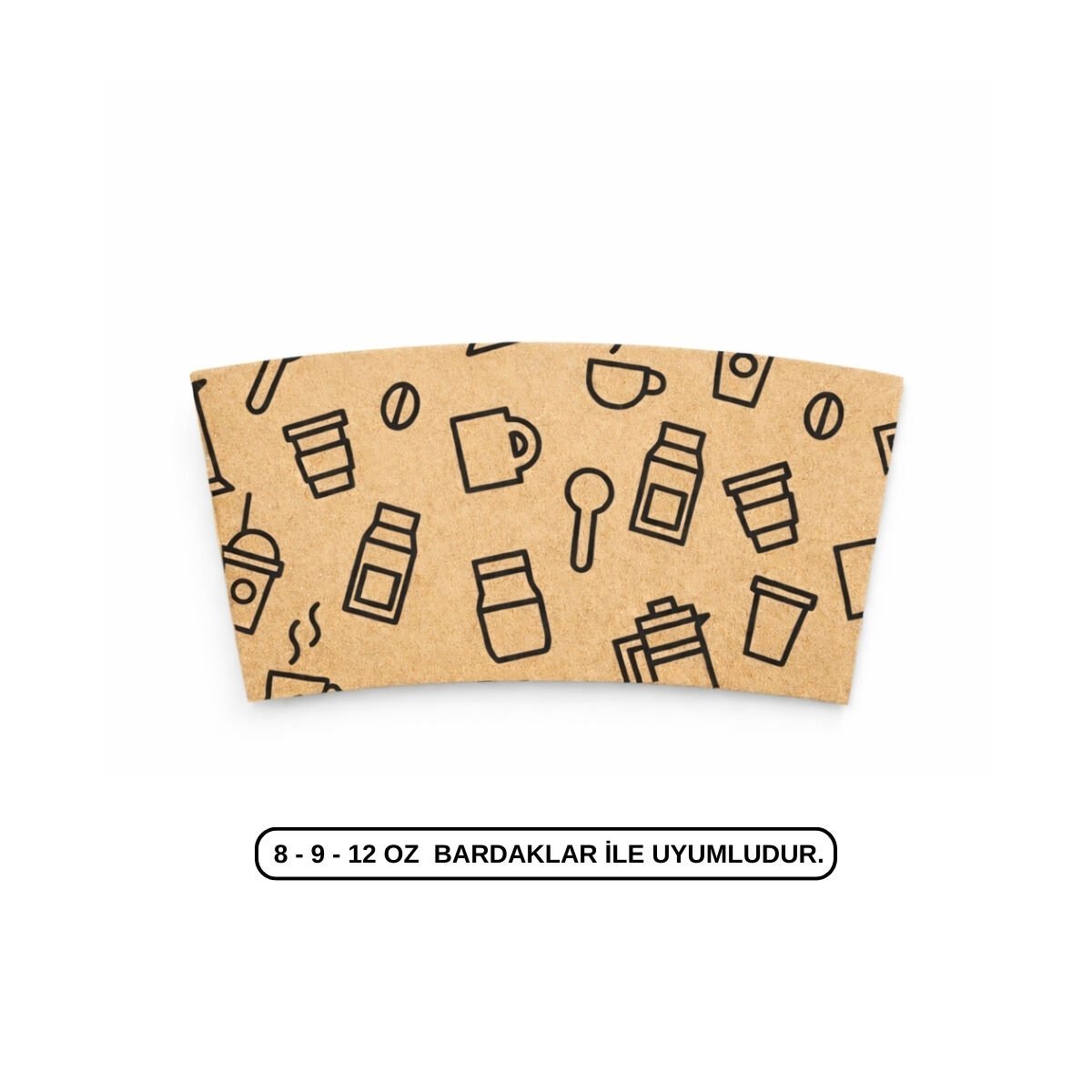 BASKILI KALIN SLEEVE KRAFT BARDAK CEKETİ 8 - 9 - 12 OZ - 1000 ADET