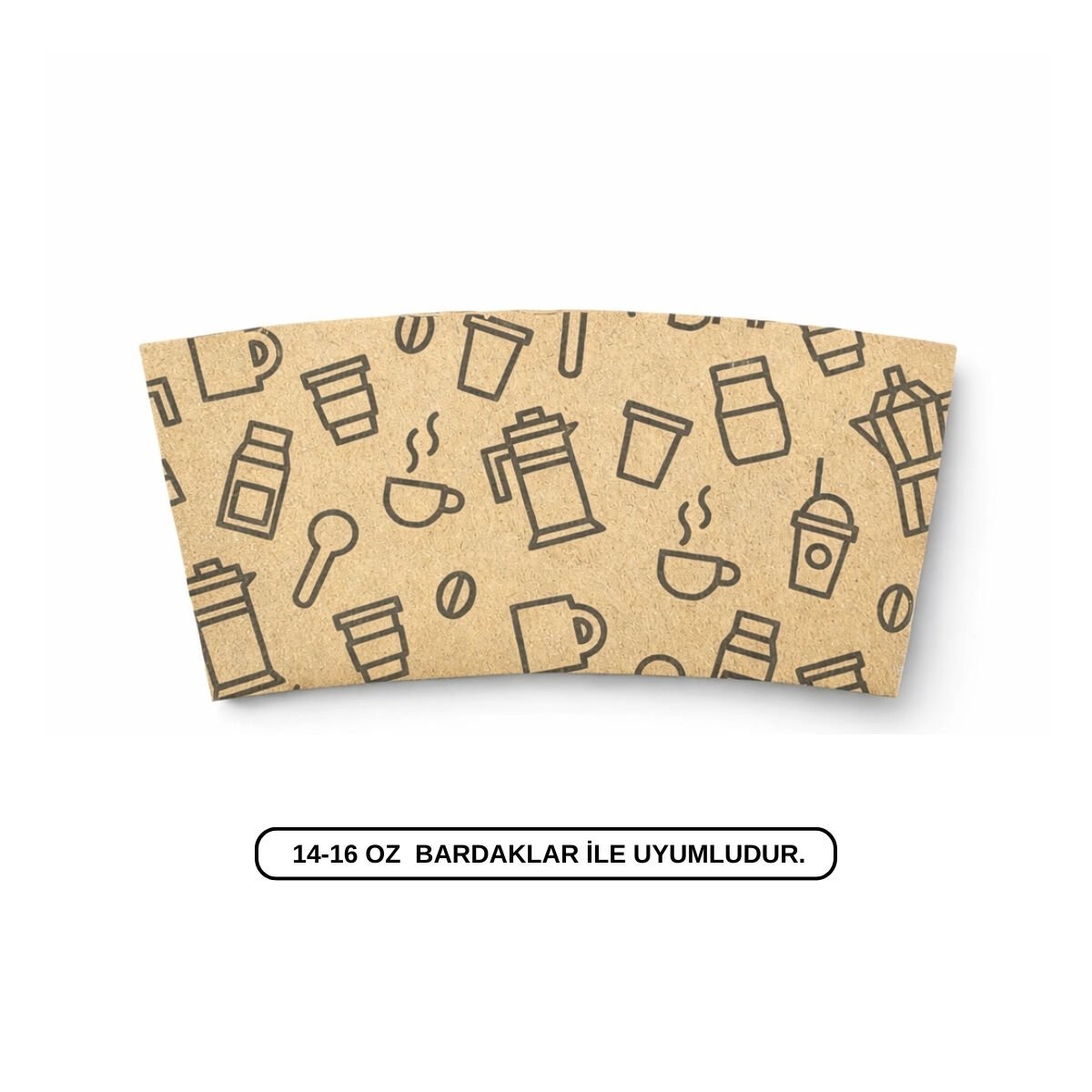 BASKILI KALIN SLEEVE KRAFT BARDAK CEKETİ 14 - 16 OZ - 1000 ADET
