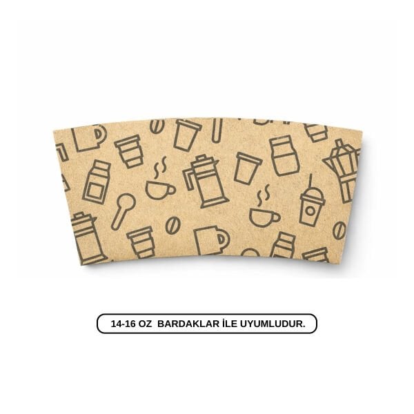 BASKILI KALIN SLEEVE KRAFT BARDAK CEKETİ 14 - 16 OZ - 1000 ADET
