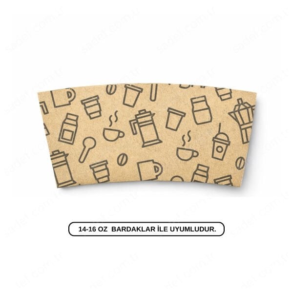 BASKILI KALIN SLEEVE KRAFT BARDAK CEKETİ 14 - 16 OZ - 1000 ADET