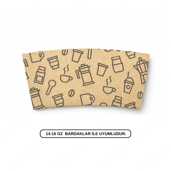 BASKILI KALIN SLEEVE KRAFT BARDAK CEKETİ 14 - 16 OZ - 1000 ADET