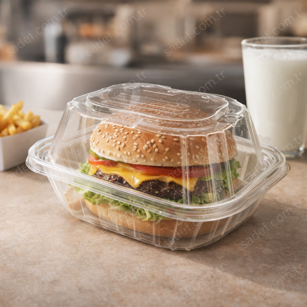 ÖZGE HAMBURGER KAP ( KENDİNDEN KAPAKLI ) ŞEFFAF 300 ADET