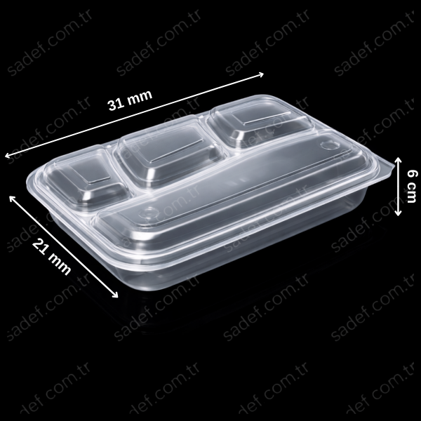 EFM 4 BÖLMELİ KENDİNDEN KAPAKLI KEBAP KAP ŞEFFAF 52 GR 90 ADET