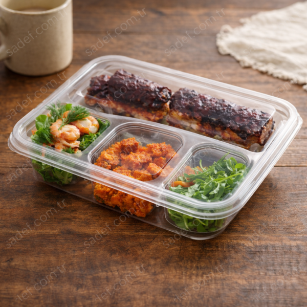 EFM 4 BÖLMELİ KENDİNDEN KAPAKLI KEBAP KAP ŞEFFAF 52 GR 90 ADET