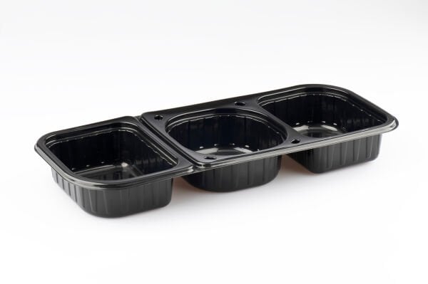 LPP-860 LİMERA PP 3 BÖLMELİ YEMEK KABI - KAPAK & SİYAH GÖVDE 61 GR 100 ADET