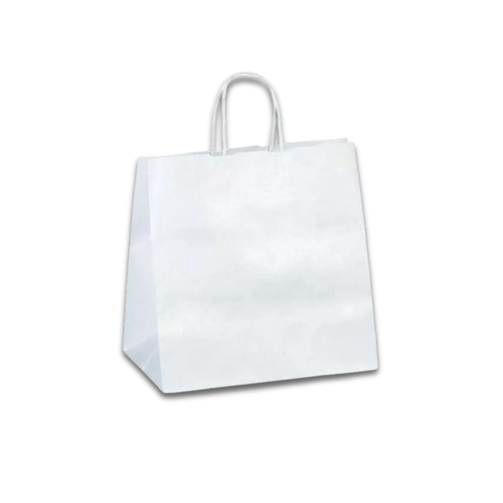 BEYAZ - BÜKÜM SAPLI KAĞIT ÇANTA 32X32X20 CM 100 ADET