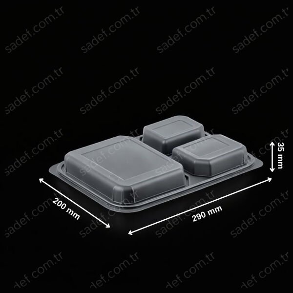 FT291 FOLYOTERM 3 BÖLMELİ YEMEK KABI KAPAK ŞEFFAF 400 ADET