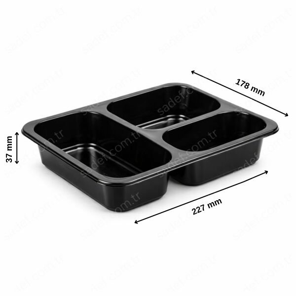 SİYAH FT 370 3 BÖLMELİ ÜST FİLM YAPIŞTIRMALI YEMEK KABI FOLYOTERM 21 GR 400 ADET