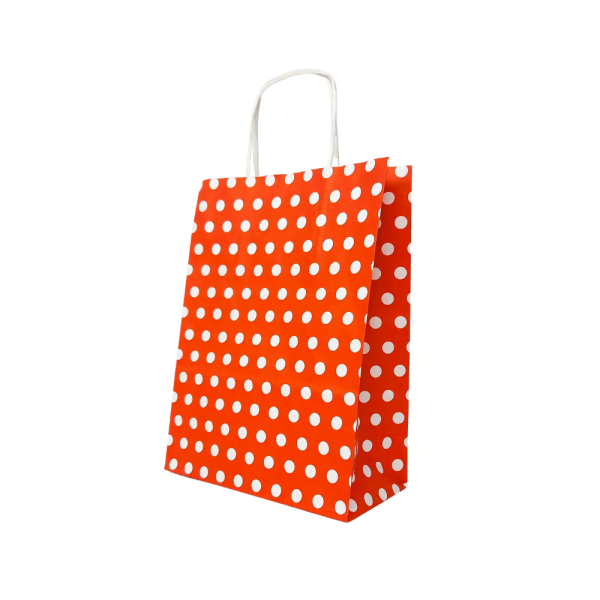 KIRMIZI PUANTİYELİ BÜKÜM SAPLI  - ORTA BOY KAĞIT ÇANTA 25X31 CM 250 ADET