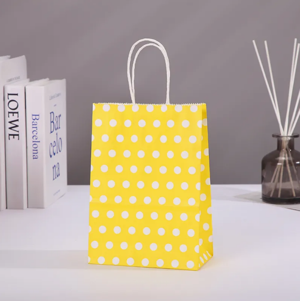 SARI PUANTİYELİ BÜKÜM SAPLI - BÜYÜK BOY KAĞIT ÇANTA 32X41 CM 100 ADET