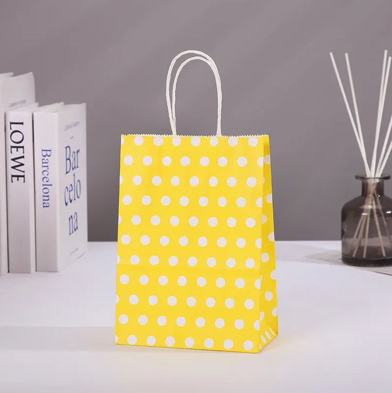 SARI PUANTİYELİ BÜKÜM SAPLI - BÜYÜK BOY KAĞIT ÇANTA 32X41 CM 250 ADET