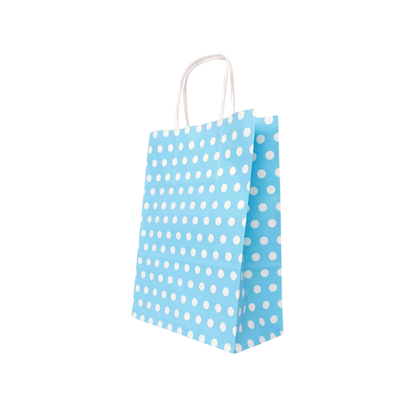 MAVİ PUANTİYELİ BÜKÜM SAPLI - BÜYÜK BOY KAĞIT ÇANTA 32X41 CM 250 ADET