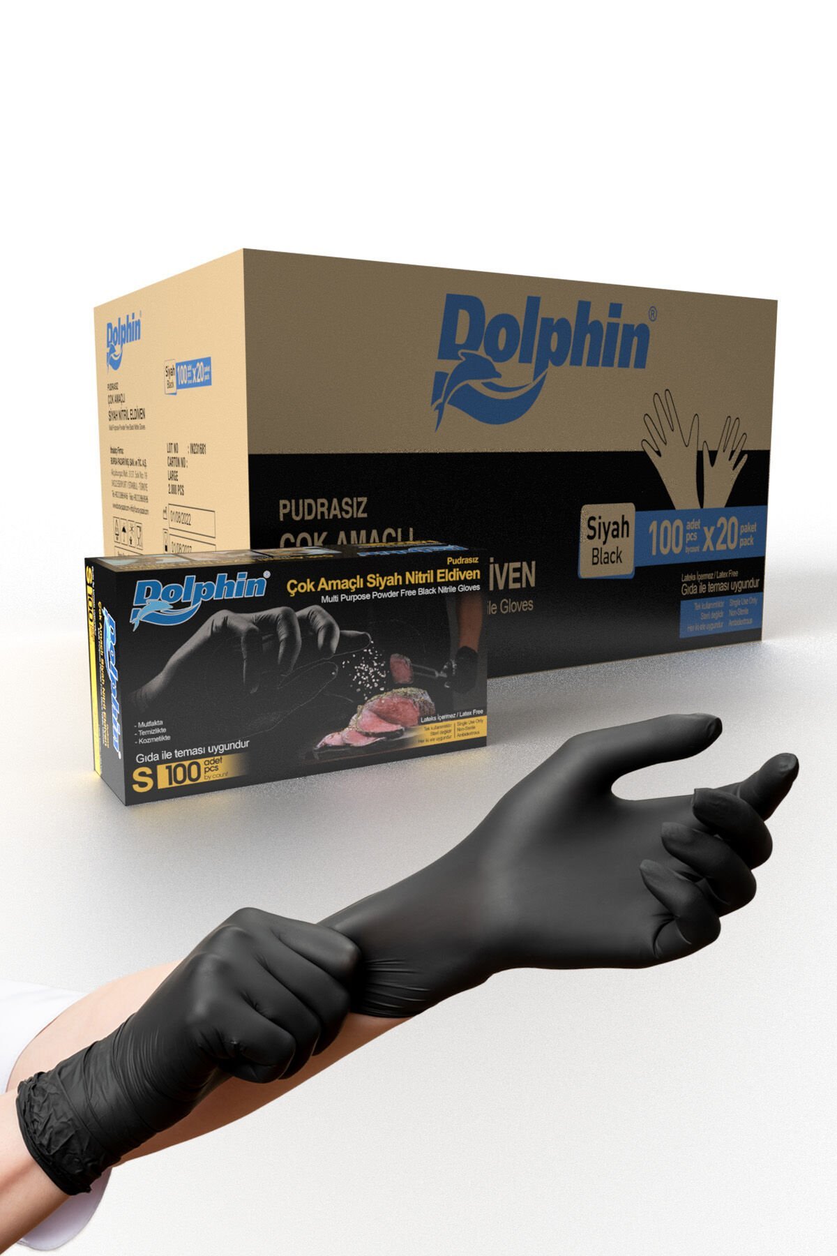 DOLPHİN SİYAH NİTRİL ELDİVEN SMALL 100 AD X 20 PAKET
