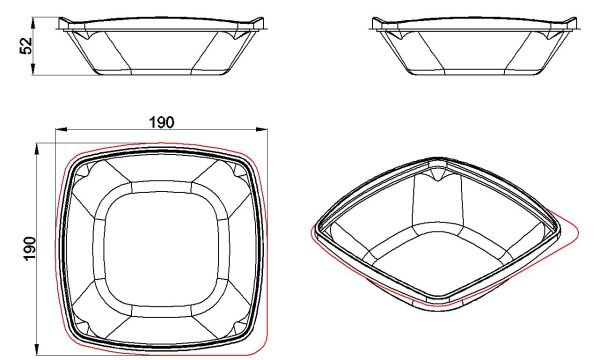 L-321-S LİMERA KARE SALATA GÖVDE 750 CC SİYAH 19 GR 300 ADET