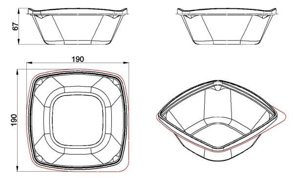 L-322-S LİMERA KARE SALATA GÖVDE 1000 CC SİYAH 23,8 GR 300 ADET