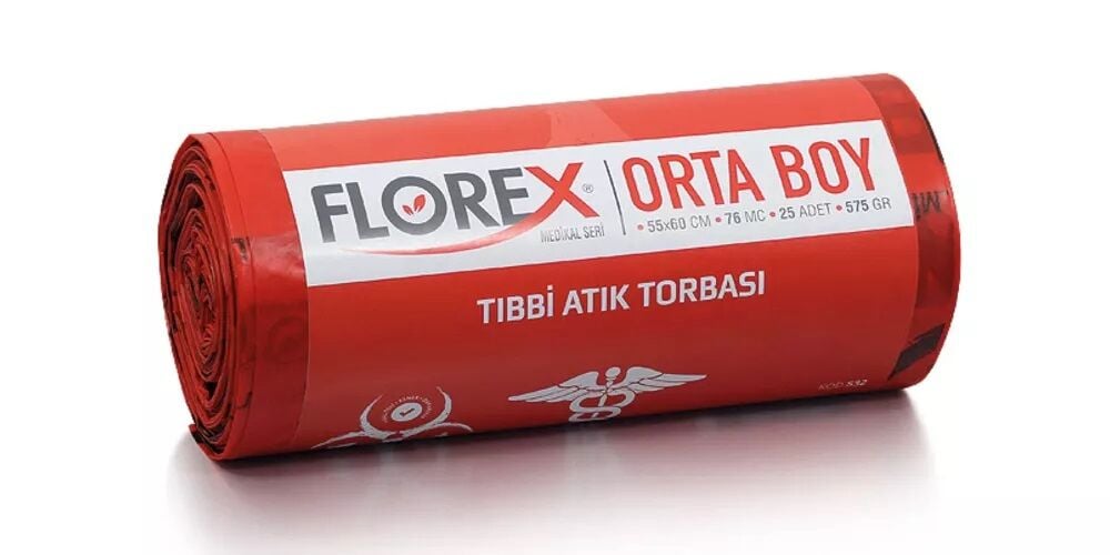 532 TIBBİ ATIK BASKILI ORTA ÇÖP POŞET 575 GR 25X10 AD 5,8 KG KIRMIZI